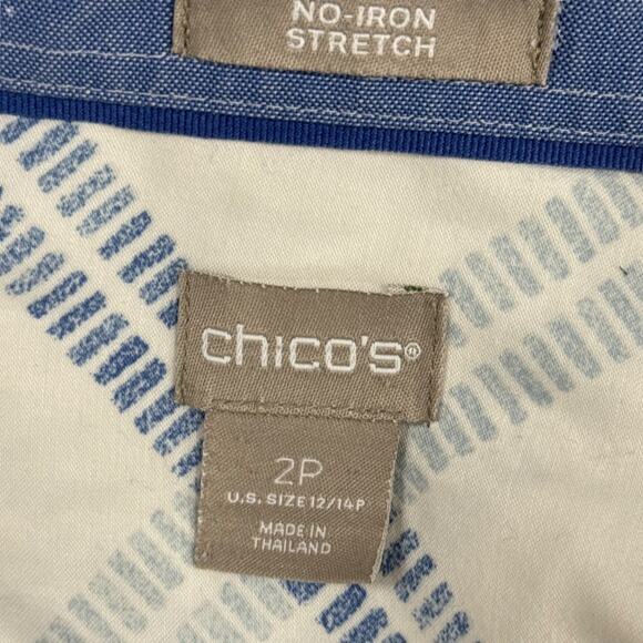 Chicos No Iron Stretch Button Up 3/4 Sleeve Cotton Blue White Shirt 2P/ 12/ 14 - Picture 16 of 16